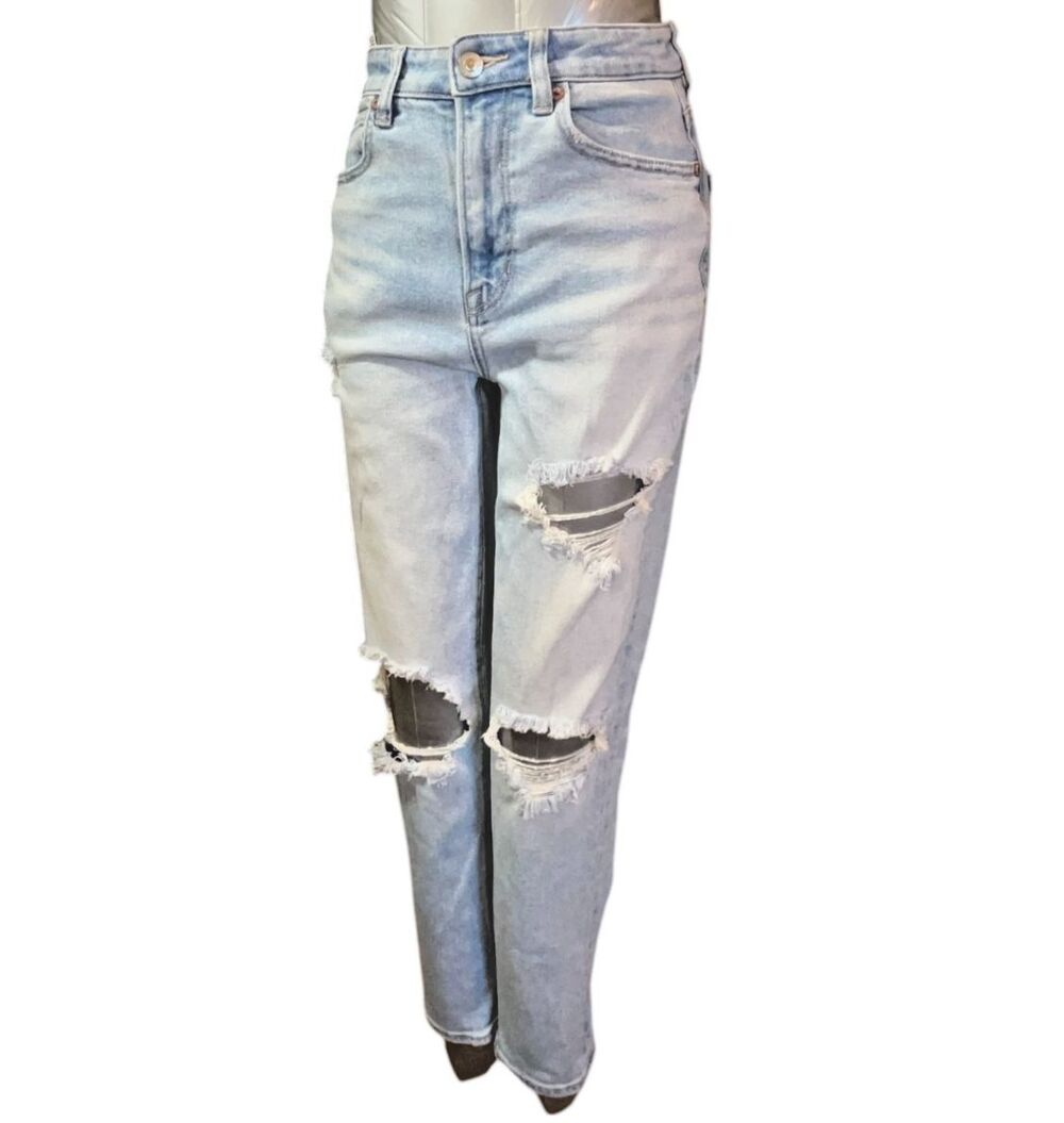 American Eagle Jeans Women 2 High Rise Distressed Mom Straight Stretch (W26 L25)